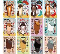 24 PCS Horse Make-a-face Sticker Sheets, Horse DIY Fantasy Animal Mix and Match Sticker for Children, Sticker Faces for Kids Party Bags Laptop Water Bottle, Kids Birthday Party Favor Supplies