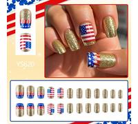 24 Pcs Independence Day False Nails French Tip Artificial 4th Of July Full Covers Stick On Press On