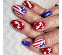 24 Pcs Independence Day False Nails Star Artificial Nails 4th Of July Full Covers Stick On Short Oval Press On