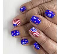 24 Pcs Independence Day Press On Nails Short Square False 4th Of July Patriotic Full Covers Acrylic