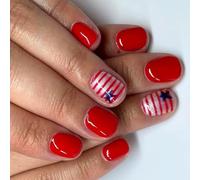 24 Pcs Independence Day Stick On Nails Star Artificial Short Oval False 4th Of July Patriotic Press On