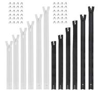24 Pcs Invisible Zips,White Black Zips for Sewing,#3 Invisible Concealed Zippers & Closed-Ended Zippers,Nylon Zipperf for Crafting Pant Dresses Pillow Cushions + 48 Zip Stops(20/30/40/60/80/100cm)