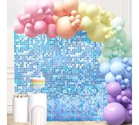 24 Pcs Iridescent Blue Shimmer Wall Backdrop Panels for Party, MSDADA 6 FT x 4 FT Iridescent Blue Sequin Backdrop for Birthday Graduation Home Party Decorations Anniversary Decor