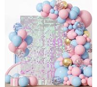 24 Pcs Iridescent Pink Shimmer Wall Backdrop Panels for Party, MSDADA 6 FT x 4 FT Iridescent Pink Sequin Backdrop for Birthday Graduation Home Party Decorations Anniversary Decor