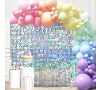 24 Pcs Iridescent Silver Shimmer Wall Backdrop Panels for Party, MSDADA 6 FT x 4 FT Iridescent Silver Sequin Backdrop for Birthday Graduation Home Party Decorations Anniversary Decor