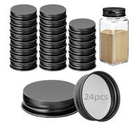 24 Pcs iron Jar Lids Lids for 4 oz and 6 oz Square Spice Jars Reusable Can Airtight Spice Storage Canning Lids for Nice Sealing Kitchen (Black)