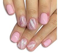 24 Pcs Irregular Lines Artificial Nails Solid Color Press On Short Square Stick On Glittering False