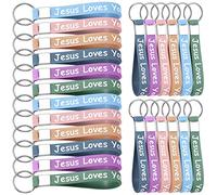 24 Pcs Jesus Loves You Silicone Keychains Christian Bible Keychains Christian Quote Key Chains Religious Christian Keychain for Church Christian Party Gifts Supplies, 6 Colors, Multicolor, Medium