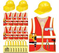 24 Pcs Kids Construction Vest and Hat Set, 8 Pcs Kids Construction Worker Vest | 8 Plastic Hard Hats | 8 Non Woven Bags for Clildren Dress up Birthday Party