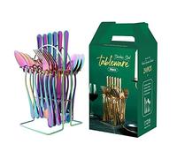 24 Pcs Kitchen Silverware Sets,430 Stainless Steel，Flatware Set for 6,Unique Silverware Set，Cubiertos De Acero Inoxidable，with Tray Holder，Gift Box Packaging，Dishwasher Safe (Color)
