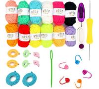 24 Pcs Knitting Kit & Pom Pom kit, Kids Knitting Starter kit 4 Sizes Pompom Makers with 12 Colors Yarn, DIY Fluff Balls Knitting Craft Making Kit Suitable for Adults Kid DIY Weaving Handmade Artworks