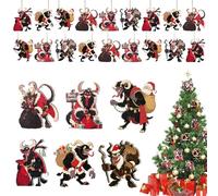 24 Pcs Krampus Decorations - Scary Krampus Christmas Wooden Hanging Ornaments Gifts with 6 Different Patterns, Xmas Tree Decor for Christmas Party Home Farmhouse