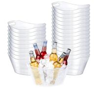 24 Pcs Large Oval Storage Buckets Bulk, 4.5L Plastic Ice Tub with Handles for Wine Beer Champagne, Big Clear Drinks Bucket for Party Bar Birthday Storing Baske