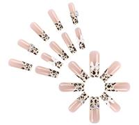24 Pcs Leopards Print Press On Nails French Tips False Nails 3D Bows Full Covers Stick On Nails For Woman And Girls