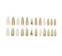 24 Pcs Long Almond False Nails Glittering Press On Acrylic With Rhinestones Autumn Winter Stick On