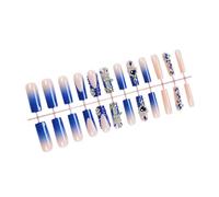 24 Pcs Long Coffin Acrylic Nails Rhinestones Full Covers Stick On Glittering False French Tip Press On