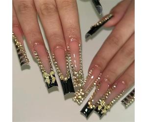 24 Pcs Long Coffin Stick on Nails Glittering Full Covers False French Tip Press on with Rhinestones Designs