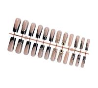 24 Pcs Long Coffin Stick on Nails Glittering Full Covers False Nails French Tip Press on with Rhinestones Designs