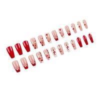 24 Pcs Long Coffin Valentine's Day Acrylic Nails EleganFrench Tip Heart Designs Stick On Manicure Art Fashionable Nail Patterns