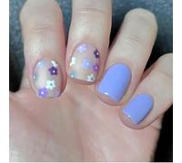 24 Pcs Lovely Flowers False Nails Sweet Artificial Glossy Full Covers Stick on Short Square Press on