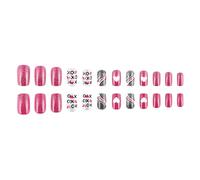 24 Pcs Lovely Heart Press On Nails Short Stick On Silver Glittering Artificial Valentines Day False