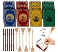 24 Pcs Magical Wizard Notepads Set Spiral Notebooks and Magic Wand Pencils Witch Broom Pencils Castle Magical Wizard School Mini Notepads for Wizard School Classroom Favors Supplies (Multicolor)