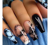 24 Pcs Marble Stick On Nails Glossy Full Covers False Nails Ballerinas Press On Nails Manicures Supplies For Woman