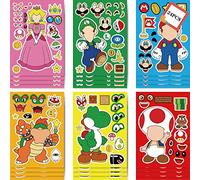 24 Pcs Mario Face Stickers Sheets for Children Party Bags, Make Your Own Stickers Characters DIY Stickers for Kids Party Favor Supplies Craft