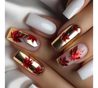 24 PCS Media Square Full Coverage Nail Stick Fall Fall Falls Nail Press Nail Leaf Artificial Nails