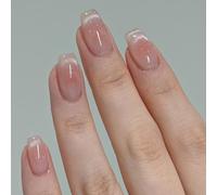 24 Pcs Medium Coffin Press on Nails, Shiny Nude Cat Eye False Nails in 12 Sizes, Acrylic Full Cover Stick on Nail with Jelly Glue Stickers, Reusable French Fake Nail Set for Women Girls DIY Decoration
