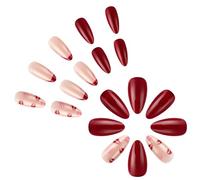 24 Pcs Mediums Almond Artificial Nails Lips Print Stick on Valentines Day False French Tip Press on