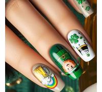 24 Pcs Mediums Ballerinas False Nails Glossy Stick On Festival Press On Shamrocks Artificial