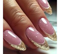24 Pcs Mediums Length False Nails French Tip Acrylic Nails Full Covers Stick on Nails Sparkling Press On Nails for Women