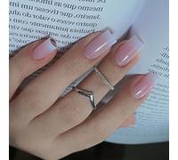 24 Pcs Mediums Long Square False Nails Full Covers Stick On Nails Pinks White False Nails Press On Nails For Daily Wear