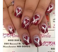 24 Pcs Mediums Square False Nails Heart Artificial French Tip Stick On Valentines Day Press On