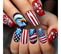 24 Pcs Mediums Square Full Covers FALSE Nails Flags Stick on Nails Stripe