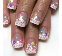 24 Pcs Mediums Square Stick On Nails Flowers Full Covers False Lovely Press On Manicures Supplies For Woman