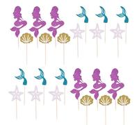 24 Pcs Mermaid Cupcake Decoration,Under the Sea Cupcake Toppers Seafood Theme Decorations for Birthday, Baby Shower Party Supplies