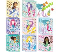 24 PCS Mermaid DIY Stickers Party Bag Fillers Gift Set for Kids, Mermaid Make a Face Art Craft Birthday Party Decorations Party Supplies, Make Your Own Sticker for Goodie Bags