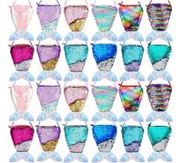 24 Pcs Mermaid Tail Sequin Coin Purses for Kids Birthday Party Favors, Mini Wallets Goodie Bag Return Gifts & Classroom Prizes