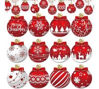 24 Pcs Merry Christmas Ball Wooden Hanging Ornaments with Ropes Snowflakes Elk Stars Xmas Tree Wreaths Pendant Craft Decoration Winter Holiday Party Supplies