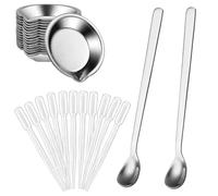 24 Pcs Metal Paint Mixing Palette Cups Set, Airbrush Accessories Kit with Pipettes & Stirrers for Miniature Modelling, Warhammer, Acrylics - Art Tools for Hobbyists - Stainless Steel Round with Mouth