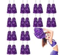 24 Pcs Metallic Cheerleading Pom Poms for Kids, Cheerleaders Cheer Pom Poms with Baton Handle, LINYAPRY Cheering Squad Hand Flower for Adults Team Spirit Sports Game Dancing Party (Purple)