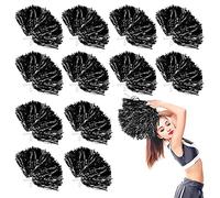 24 Pcs Metallic Cheerleading Pom Poms for Kids, Cheerleaders Cheer Pom Poms with Baton Handle, LINYAPRY Cheering Squad Hand Flower for Adults Team Spirit Sports Game Dancing Party (Black)