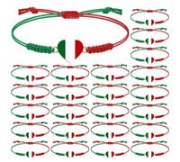 24 Pcs Mexican Independence Day Party Favor Mexican Flag Bracelet Bulk Adjustable Braided Bracelet with Mexico Flag Heart Charm Green White Red Patriotic Jewelry for September Fiesta Souvenir Gift