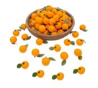 24 Pcs Mini Artificial Oranges Small Plastic Fake Fruit Faux Decorative Realistic Fake Fruits Simulation Fruits with Leaf for Home Kitchen Cabinet Display