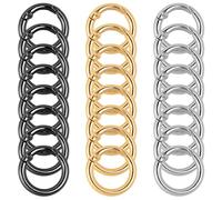 24 PCS Mini Locking Carabiner Small Round Carabiner Clip Keychain Ring Metal Spring O Rings Round Carabiner Key Ring Bulk for Keychains Purses Handbag Chain Rings DIY Crafts (Black，Silver，Gold)