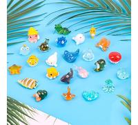 24 Pcs Mini Ocean Resin Animals Figurines Tiny Sea Plastic Animals Marine Miniature Resin Figures Variety Pack for DIY Aquarium Ornaments Fish Tank Decorations Garden Fairy Accessories Party Favors
