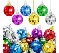 24 Pcs Mirror Disco Ball with Rope, Colourful Hanging Reflective Disco 4D Ball, Party Mirror Balls Ornaments for Christmas Tree Wedding Party Dance Music Festival