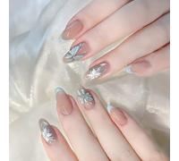 24 PCS Modern Artificial Nail Elegant French Tip Design Colorful Butterfly Pattern for Long Lasting Beauty